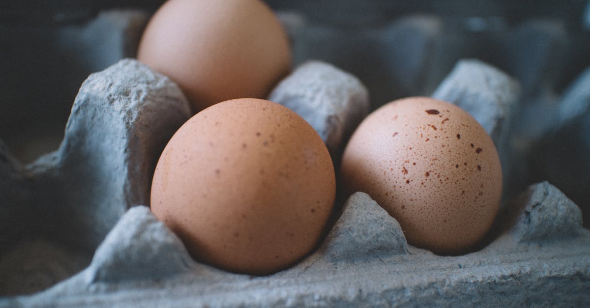 Three fresh brown eggs in a cardboard egg tray, highlighting organic food concepts.